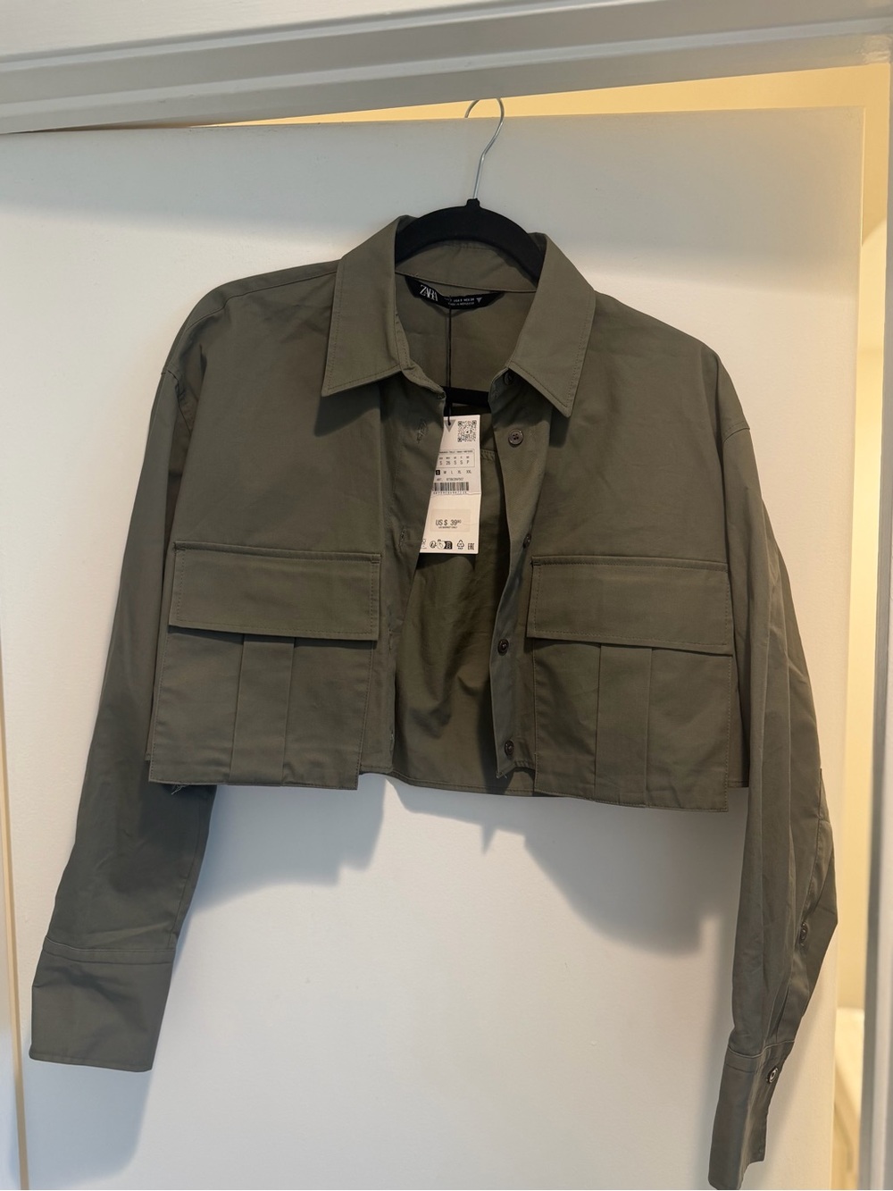 Zara Cropped Olive Utility Jacket